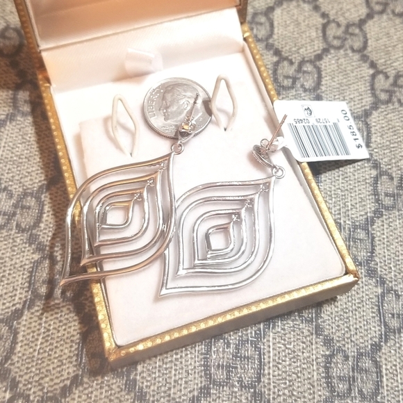 $185 NWT 925 Sterling Silver Sparkling CZ Dangling Earrings - Picture 2 of 6